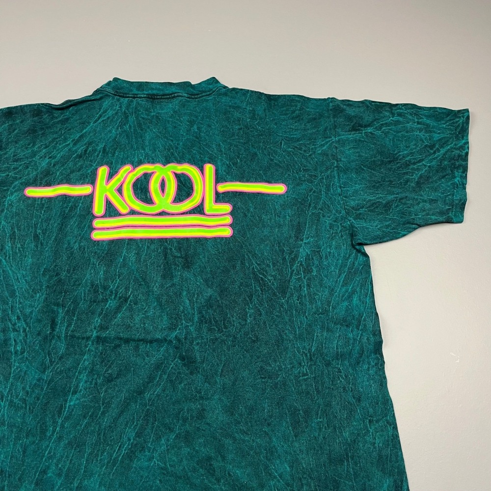 Kool Cigarettes T-Shirt Mens XL Green Acid Wash Vintage Promo Neon Logo Tee